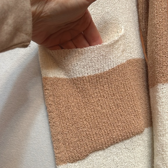 Cozy Co Color Block Cardigan Dark Green, Camel, Tan, Cream Pockets Small/Medium - Picture 5 of 8